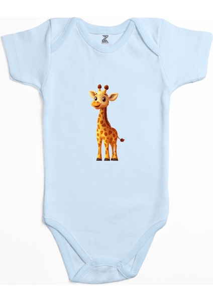 Şirin Zürafa Mavi Renk Bebek Body Zıbın