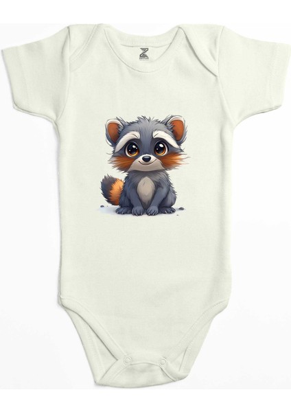 Şirin Rakun Ekru Renk Bebek Body Zıbın