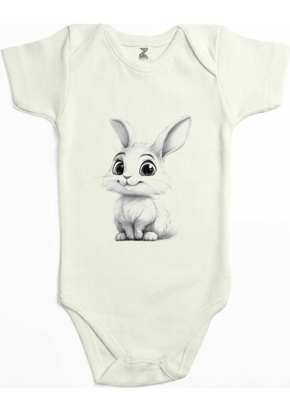 Şirin Tavşan Ekru Renk Bebek Body Zıbın