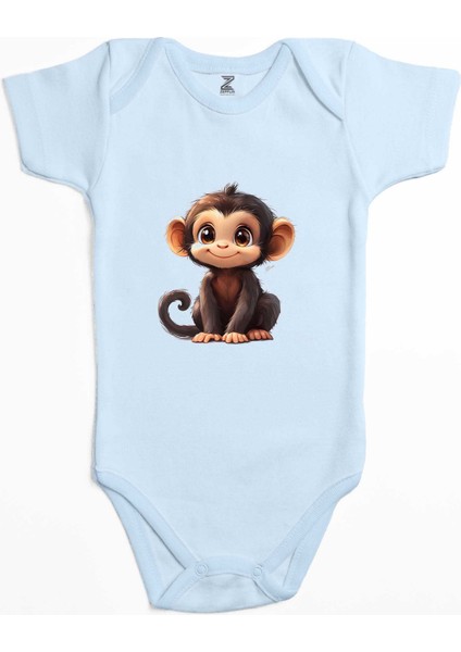 Şirin Maymun Mavi Renk Bebek Body Zıbın