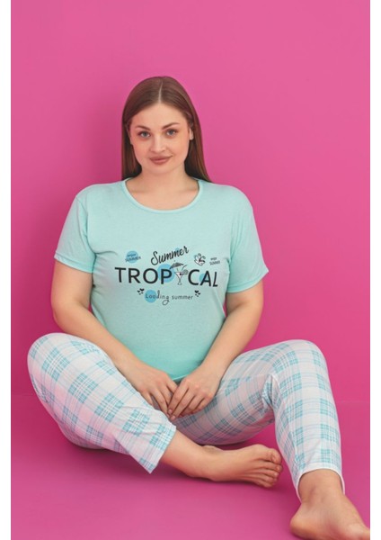 X-Dreamy Büyük Beden Pamuklu Ekose Kareli Kısa Kollu Pijama Takımı fiyatları