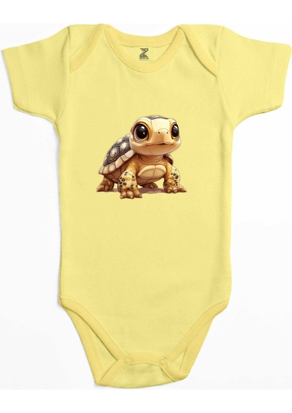 Şirin Kaplumbağ Sarı Renk Bebek Body Zıbın