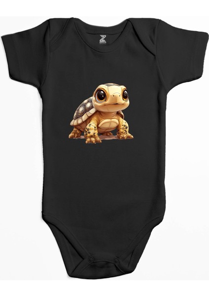 Şirin Kaplumbağ Siyah Renk Bebek Body Zıbın