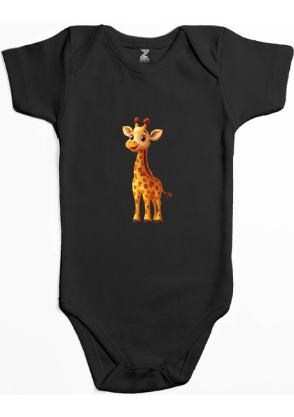 Şirin Zürafa Siyah Renk Bebek Body Zıbın