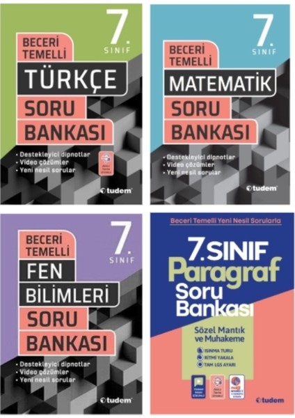 Tudem Yayınları 7.sınıf Beceri Temelli Türkçe - Matematik - Fen Bilimleri - Paragraf Soru Bankası