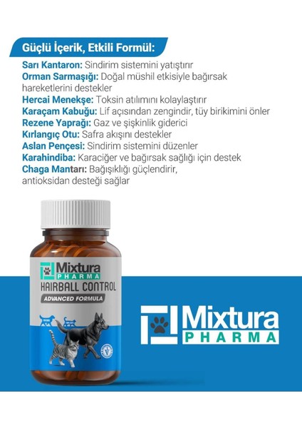 Hairball Control – Kedi ve Köpek Tüy Yumağı Oluşumu Önleyici ve Kabızlığı Önleyici Tablet modelleri