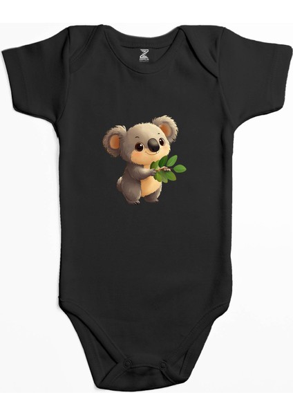 Şirin Koala Siyah Renk Bebek Body Zıbın