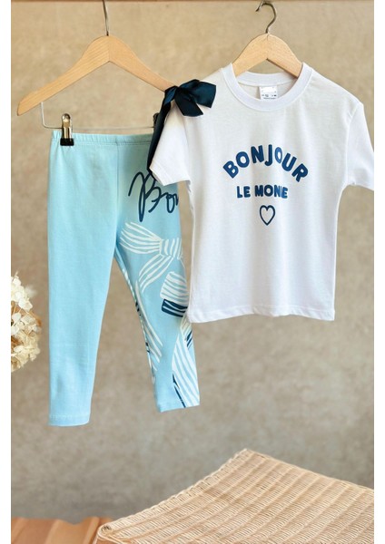 Bonjour Fiyonk Detaylı Kız Çocuk Taytlı takım - Açık Mavi