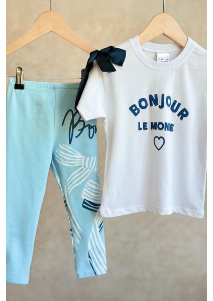 Bonjour Fiyonk Detaylı Kız Çocuk Taytlı takım - Açık Mavi modelleri