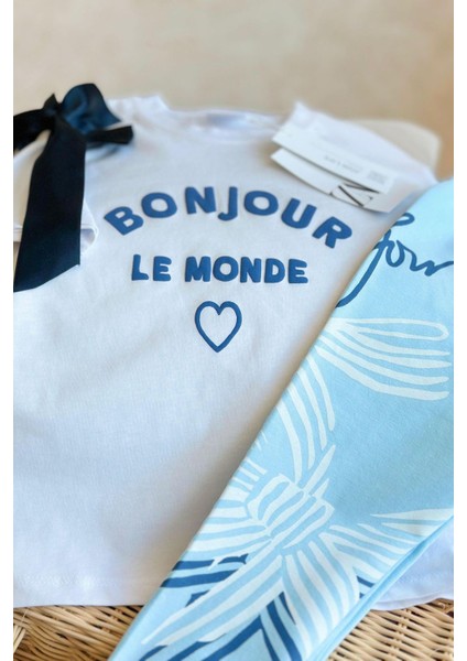 Bonjour Fiyonk Detaylı Kız Çocuk Taytlı takım - Açık Mavi fırsatları