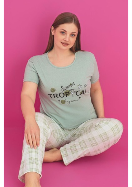 X-Dreamy Büyük Beden Pamuklu Ekose Kareli Kısa Kollu Pijama Takımı fiyatları