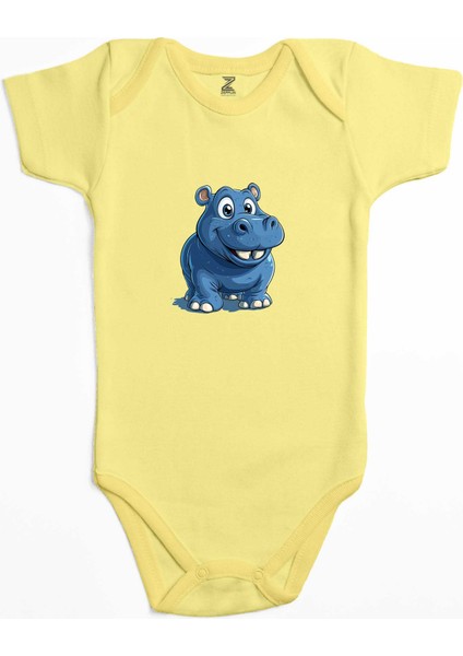 Şirin Su Aygırı Sarı Renk Bebek Body Zıbın