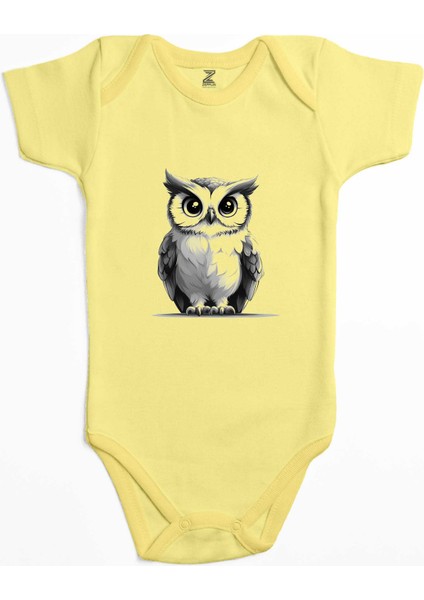 Baykuş Sarı Renk Bebek Body Zıbın