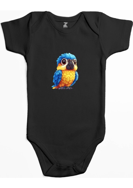 Şirin Papağan Siyah Renk Bebek Body Zıbın