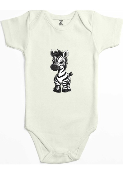 Şirin Zebra Ekru Renk Bebek Body Zıbın