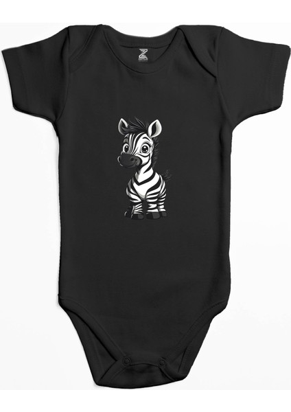Şirin Zebra Siyah Renk Bebek Body Zıbın