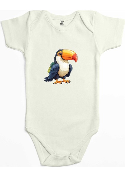 Şirin Papağan Ekru Renk Bebek Body Zıbın