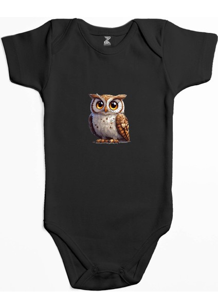Baykuş Siyah Renk Bebek Body Zıbın
