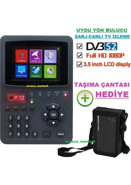 Görüntülü 3.5'' Inç Ekran Dijital Uydu Yön Bulucu(Canlı Yayın Izleme-Şarjlı-Taşıma Çantalı)