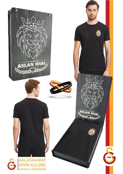 Lisanslı Siyah Basic T-Shirt + Bileklik Set Hediyelik Ahşap Kutulu