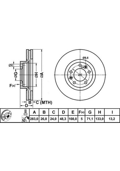50158 Fren Diski Ön 407 04- 508 10- 607 00- / Xm 92-94 Havalı 283MM