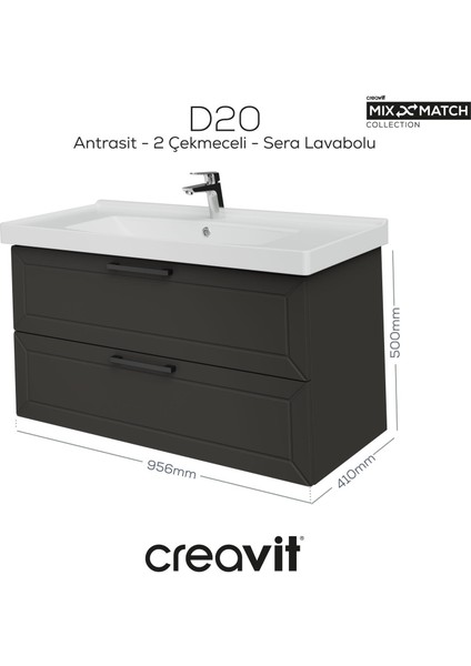 D20 100 cm Iki Çekmeceli Lavabo Dolabı Antrasit Lake