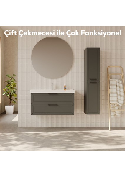 D20 100 cm Iki Çekmeceli Lavabo Dolabı Antrasit Lake