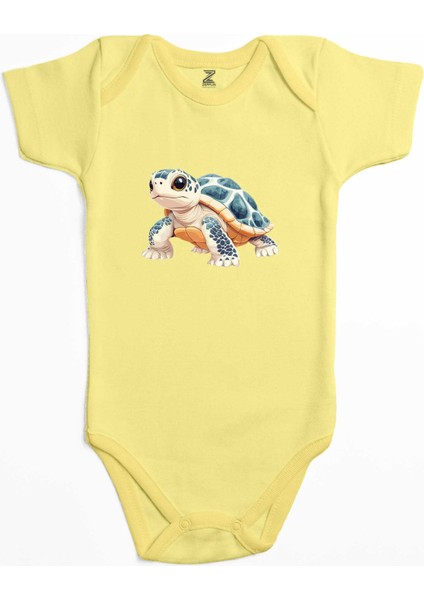 Şirin Kaplumbağ Sarı Renk Bebek Body Zıbın