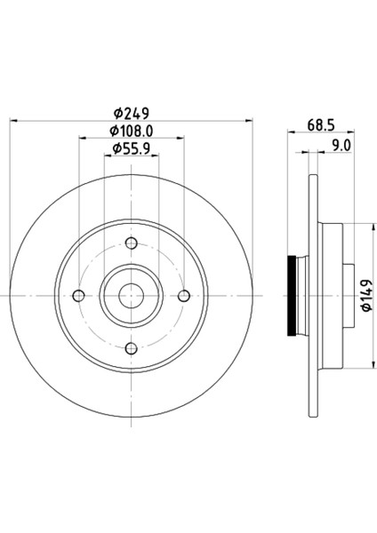 28458-B Fren Diski P307-C4 05- 1,4-1,6-2,0hdı (249×9*4DL) Arka Ad. (Rulmanlı)