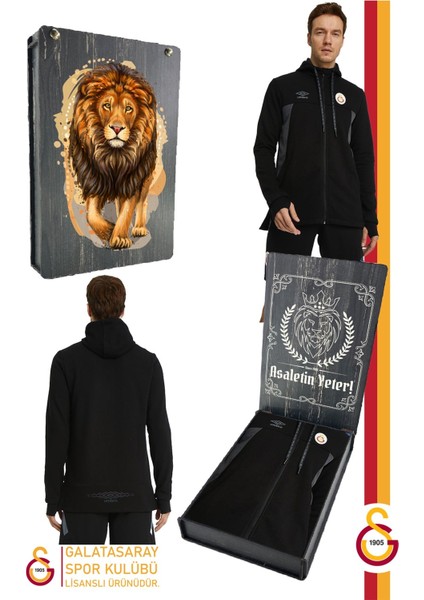 Lisanslı Kapüşonlu Siyah Fermuarlı Hoodie Gs Aslan Baskılı