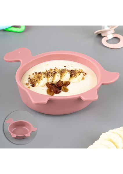 Kaplumbağa Figürlü Silikon Bebek Mama Kasesi - Şekilli Bebek Beslenme Kasesi - Pembe