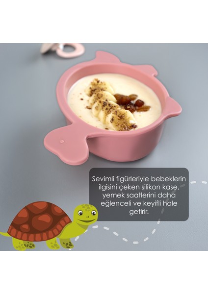 Kaplumbağa Figürlü Silikon Bebek Mama Kasesi - Şekilli Bebek Beslenme Kasesi - Pembe fiyatları