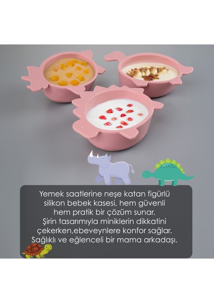 Kaplumbağa Figürlü Silikon Bebek Mama Kasesi - Şekilli Bebek Beslenme Kasesi - Pembe modelleri