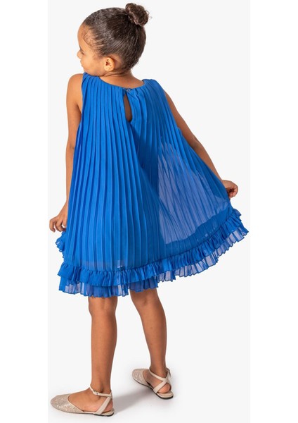 Premium Pileli Şifon Kız Çocuk elbise - Mavi modelleri