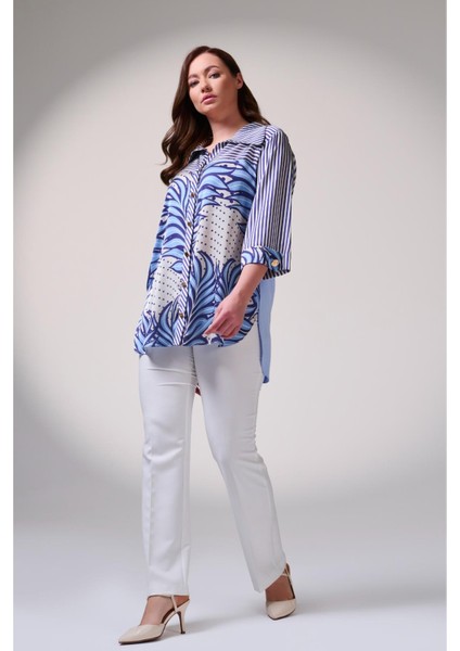 Büyük Beden Pamuk Saten Baskı Detaylı Gömlek modelleri