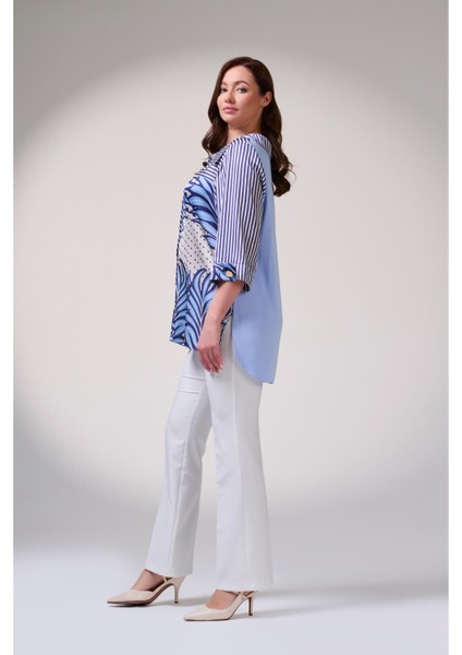 Büyük Beden Pamuk Saten Baskı Detaylı Gömlek indirimleri