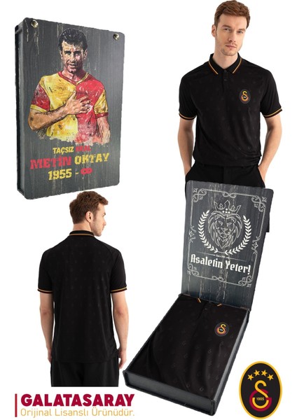 Orijinal Lisanslı Match Day Polo Yaka Siyah T-Shirt Metin Oktay Baskılı Hediyelik Ahşap Kutulu