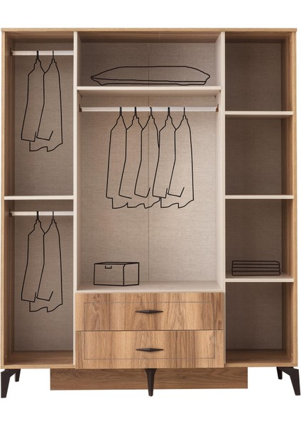 Hazar 4 Kapılı Aynalı Gardırop Elbise Dolabı 160 x 55 x 200 cm