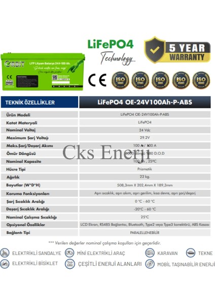 Orbit 24V 100AH Kasa Tipi Lityum Akü Lifepo4 Batarya Abs Kasa fiyatları