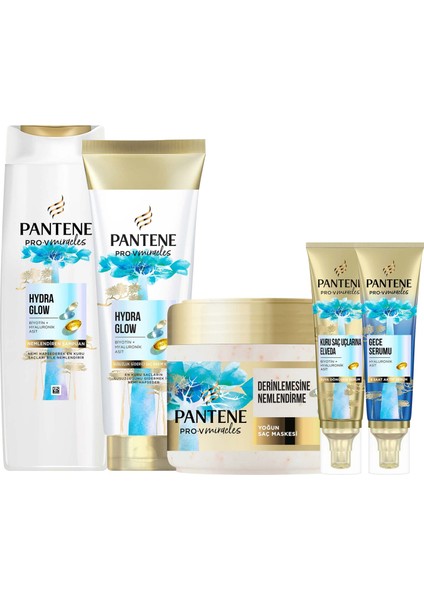 Miracles Hydra Glow Şampuan 325 ml - Saç Kremi 300 ml - Maske 300 ml - Gece Serumu 70 ml - Gündüz Serumu 70 ml