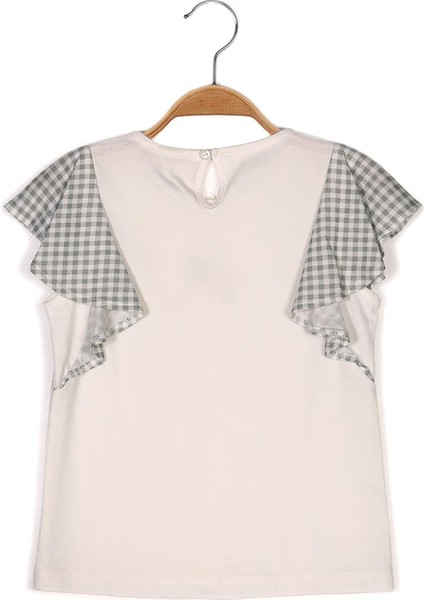 Kız Çocuk Ekru Kolları Volan Detaylı T-Shirt