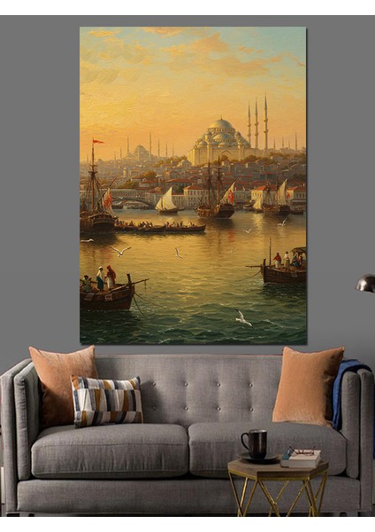 Osmanlı Limanın Huzur Veren Gün Doğumu Dekoratif Kanvas - Mdf Ahşap Tablo modelleri