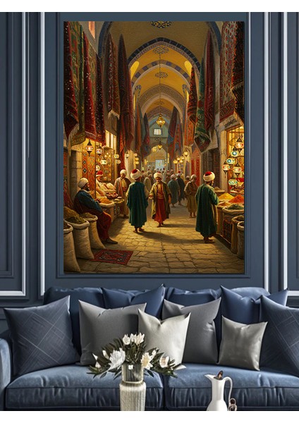 Osmanlı Kapalıçarşı’da Işıkla Yürüyüş Dekoratif Kanvas - Mdf Ahşap Tablo
