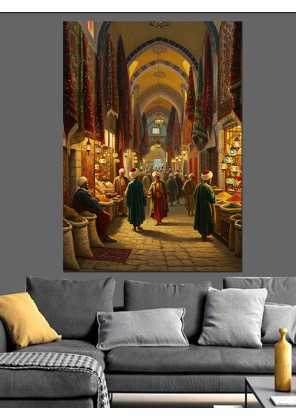 Osmanlı Kapalıçarşı’da Işıkla Yürüyüş Dekoratif Kanvas - Mdf Ahşap Tablo fiyatları
