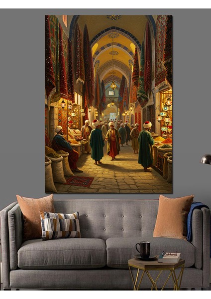 Osmanlı Kapalıçarşı’da Işıkla Yürüyüş Dekoratif Kanvas - Mdf Ahşap Tablo modelleri