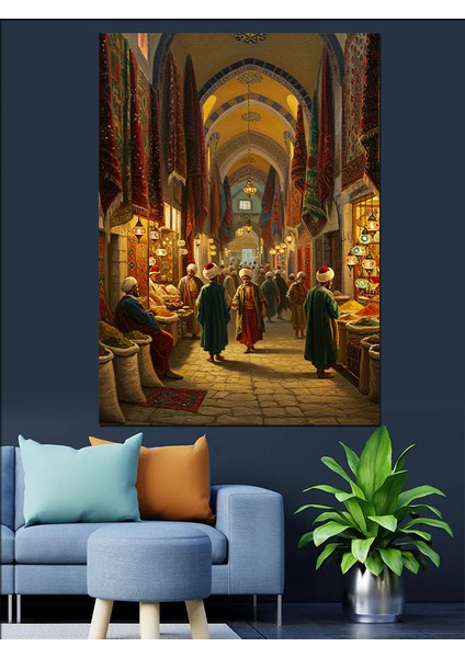 Osmanlı Kapalıçarşı’da Işıkla Yürüyüş Dekoratif Kanvas - Mdf Ahşap Tablo fırsatları