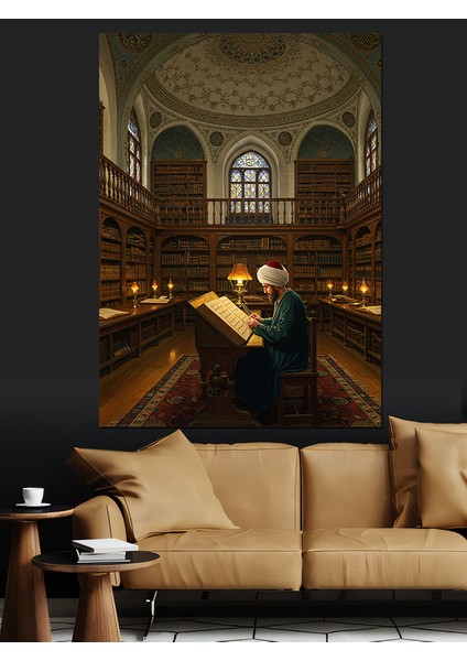 Osmanlı Kütüphanede Sessiz Bilgelik Anı Dekoratif Kanvas - Mdf Ahşap Tablo