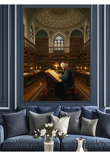 Osmanlı Kütüphanede Sessiz Bilgelik Anı Dekoratif Kanvas - Mdf Ahşap Tablo fiyatları