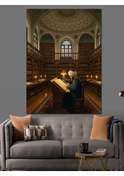 Osmanlı Kütüphanede Sessiz Bilgelik Anı Dekoratif Kanvas - Mdf Ahşap Tablo fırsatları