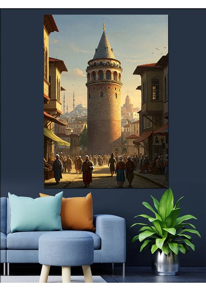 Osmanlı Galata’nın Tarih Dolu Sabahı Dekoratif Kanvas - Mdf Ahşap Tablo